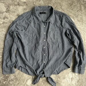 Ivanka Trump Blue and White Striped Tie Front Button Down Collared Shirt XL